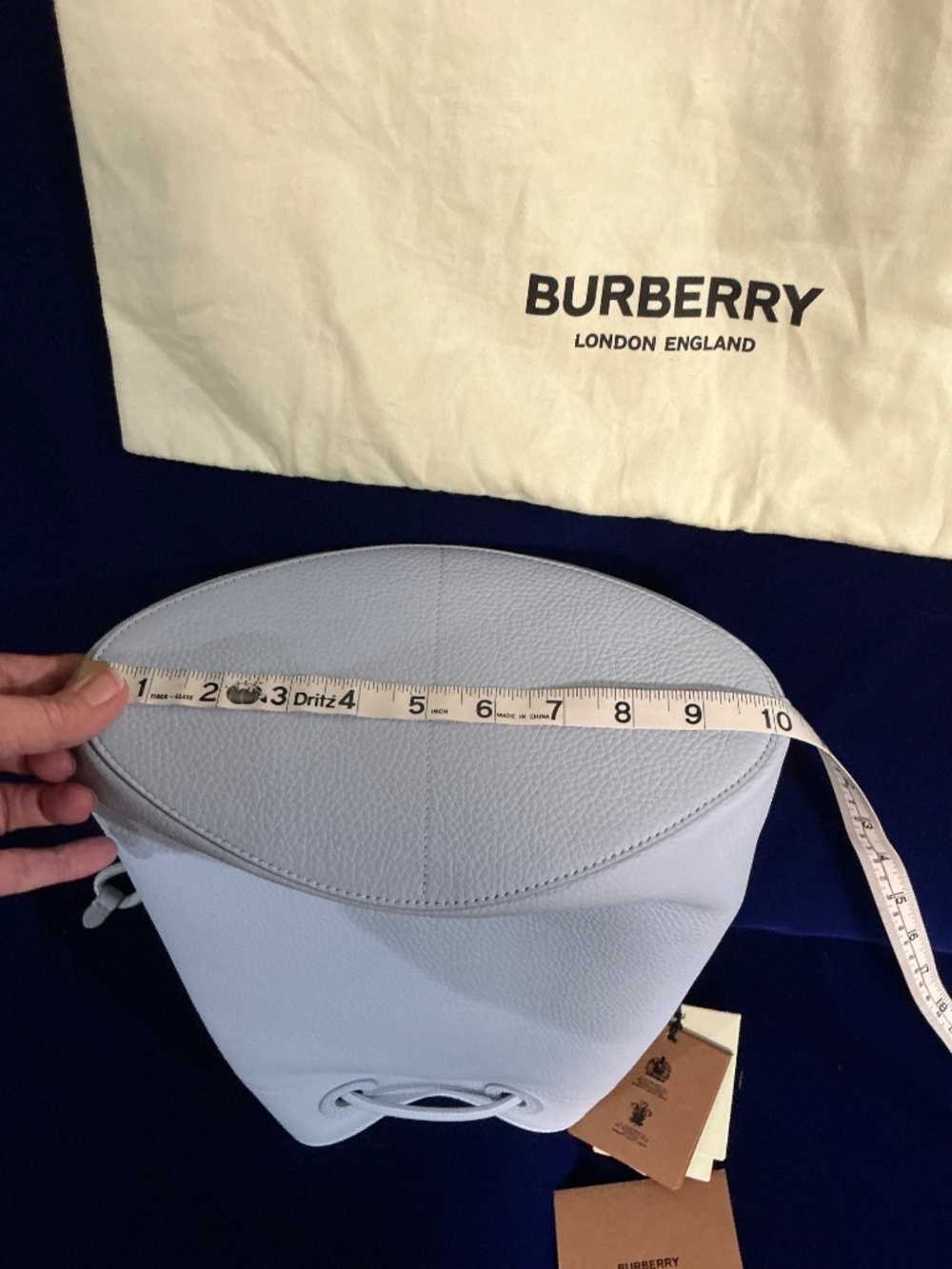 New Burberry small Drawstring Leather TB Bucket Bag pale blue - Picture 11 of 11